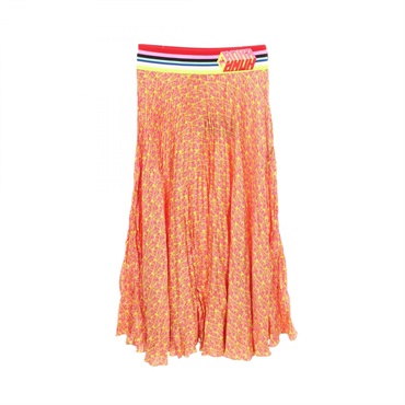 FENDI Full Print Flare Long Skirt #42 silk Yellow Pink Multicolor Used Women