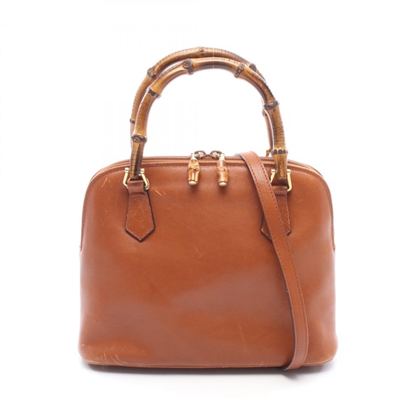 GUCCI Bamboo shoulder crossbody Handbag leather Brown Used Women