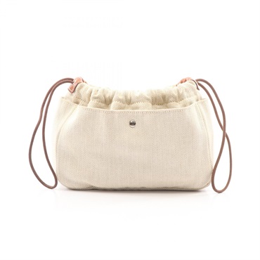 HERMES Fourbi Pouch 20 Bag Toile Chevrons canvas Barenia leather Beige Brown R