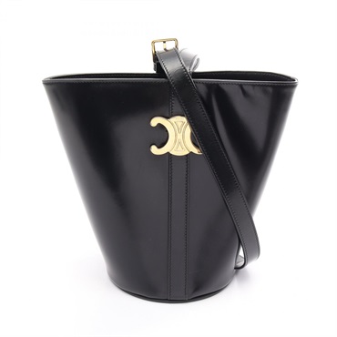 CELINE Triomphe Bucket Shoulder Bag leather Black GHW Used Women