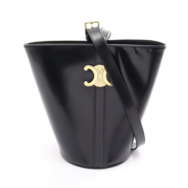 CELINE Triomphe Bucket Shoulder Bag leather Black GHW Used Women
