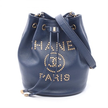 CHANEL Deauville Drawsring Crossbody Shoulder Bag leather Navy Used Women CC