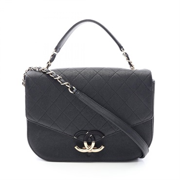 CHANEL Matelasse Half Coco Chain Crossbody Shoulder Bag leather Black GHW Used