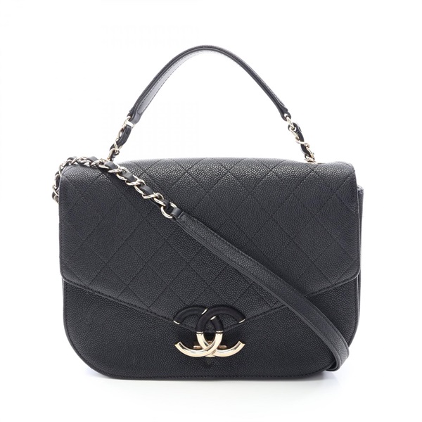 CHANEL Matelasse Half Coco Chain Crossbody Shoulder Bag leather Black GHW Used