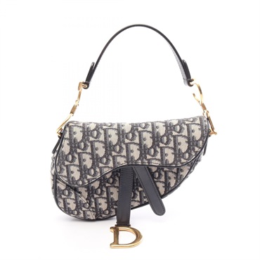 Christian Dior Mini Saddle Oblique Jacquard Handbag canvas leather Beige Navy