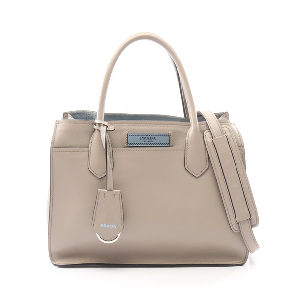 PRADA CITY CALF Shoulder Crossbody Handbag 1BA178 leather Beige Used Women