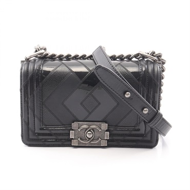 CHANEL Boy Chanel Small Shoulder Bag A67085 Graind Patent leather Black Used SHW