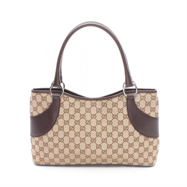 GUCCI GG canvas Tote hand Bag 113015 leather Beige Brown Used Women