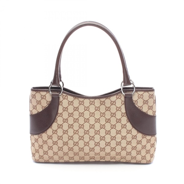 GUCCI GG canvas Tote hand Bag 113015 leather Beige Brown Used Women
