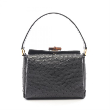GUCCI Bamboo Shoulder Handbag leather Black Used Women