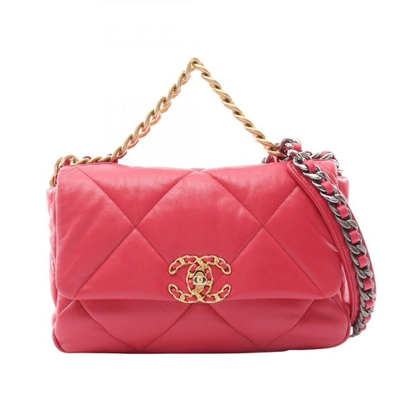 CHANEL 19 Matelasse Chain Shoulder Crossbody Bag AS1160 lamb leather Pink Used