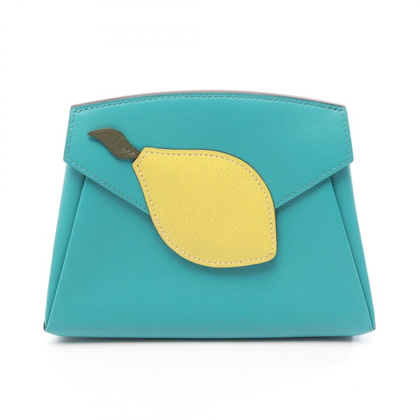 HERMES Tutti Frutti Pouch Clutch Bag Swift Chevre leather Lime Yellow SHW Used X