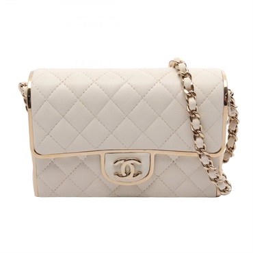 CHANEL Matelasse Mini Minaudière Evening Shoulder Bag Lamb leather White Used CC