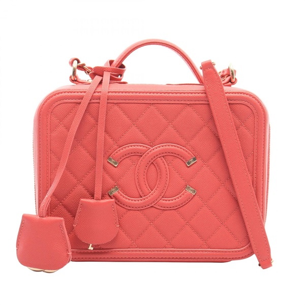 CHANEL CC Filigree Matelasse Hand Shoulder Bag Leather Pink Used Women GHW CC