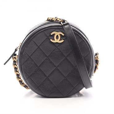 CHANEL Matelasse Round Mini Chain Shoulder Bag leather Black Used Women GHW