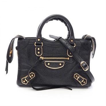 BALENCIAGA Classic Nano City Shoulder Crossbody Handbag leather Black Used Women