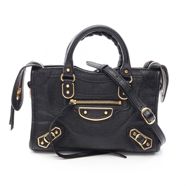 BALENCIAGA Classic Nano City Shoulder Crossbody Handbag leather Black Used Women