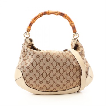 GUCCI Bamboo GG Canvas Shoulder Handbag 169961 canvas leather Beige Used Women