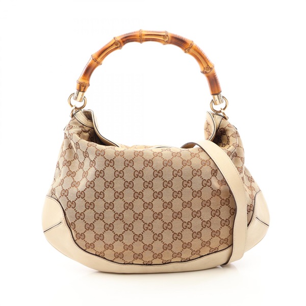 GUCCI Bamboo GG Canvas Shoulder Handbag 169961 canvas leather Beige Used Women
