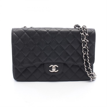 CHANEL Jumbo Matelasse 30 chain Shoulder Bag Leather Black Used Women SHW CC