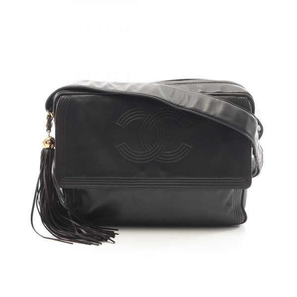 CHANEL COCO Mark Shoulder Bag Lamb sheep leather Black Used Women GHW CC