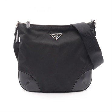 PRADA triangle logo Shoulder crossbody Bag Nylon leather Black Used Women