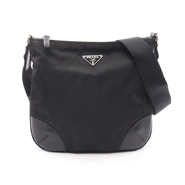 PRADA triangle logo Shoulder crossbody Bag Nylon leather Black Used Women