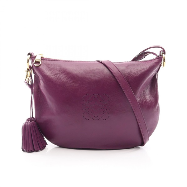 LOEWE anagram Shoulder hand Bag tassels leather Purple Used Women