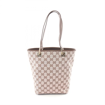 GUCCI GG canvas Tote hand Bag canvas leather Pink Brown Used Women