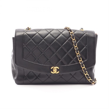 CHANEL Matelasse Diana Flap Chain Shoulder Bag Lamb sheep leather Black Used GHW