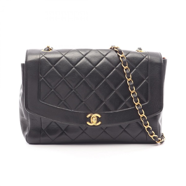 CHANEL Matelasse Diana Flap Chain Shoulder Bag Lamb sheep leather Black Used GHW