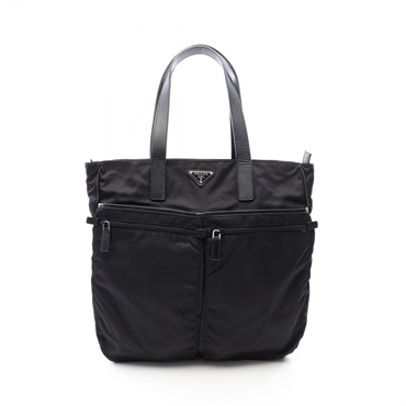 PRADA Triangle logo plate Tote hand Bag Nylon Saffiano leather Black Used mens