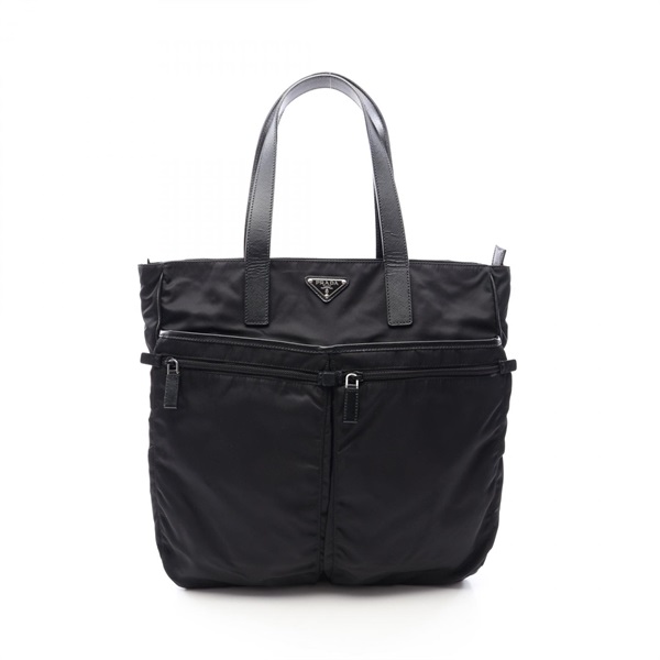 PRADA Triangle logo plate Tote hand Bag Nylon Saffiano leather Black Used mens