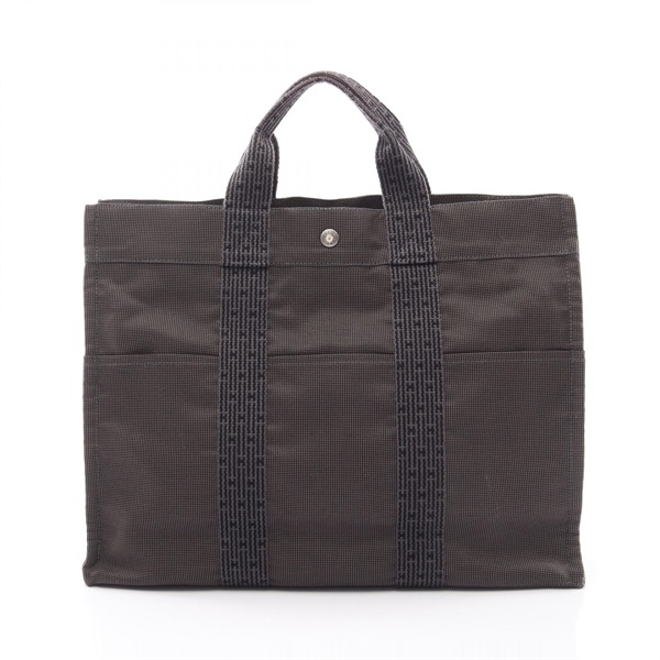 HERMES Herline MM Hand Tote Bag canvas Gray Used unisex SHW