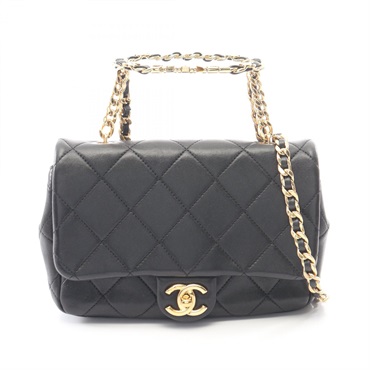 CHANEL Matelasse Chain Shoulder Hand Bag leather Black Used Women GHW Crossbody