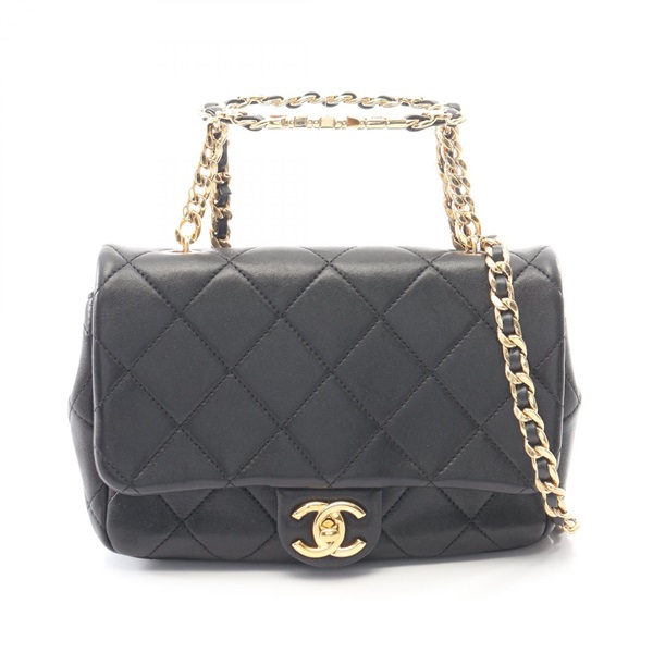 CHANEL Matelasse Chain Shoulder Hand Bag leather Black Used Women GHW Crossbody