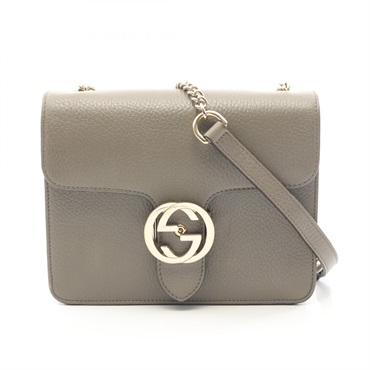 GUCCI Interlocking G chain crossbody Shoulder Bag 510304 leather Gray Used Women