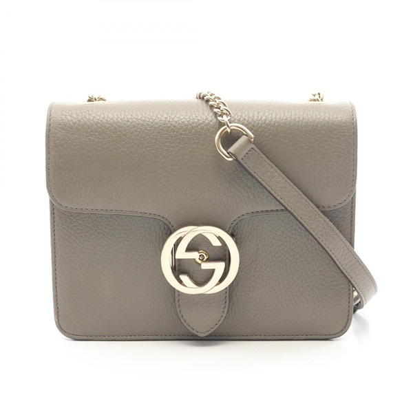GUCCI Interlocking G chain crossbody Shoulder Bag 510304 leather Gray Used Women