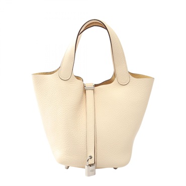 HERMES Picotin Lock PM Handbag 056289CK Clemence leather White Nata Used Z SHW