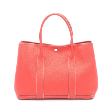 HERMES Garden Party PM Hand Tote Bag Country leather Rouge casaque Used Q SHW