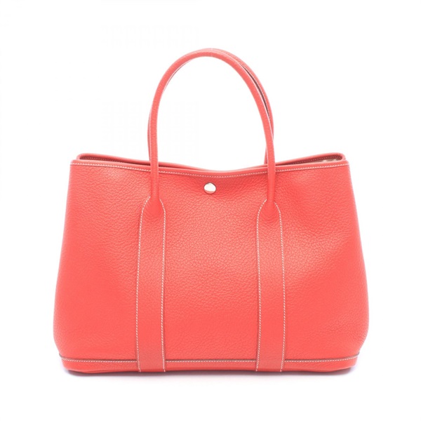 HERMES Garden Party PM Hand Tote Bag Country leather Rouge casaque Used Q SHW