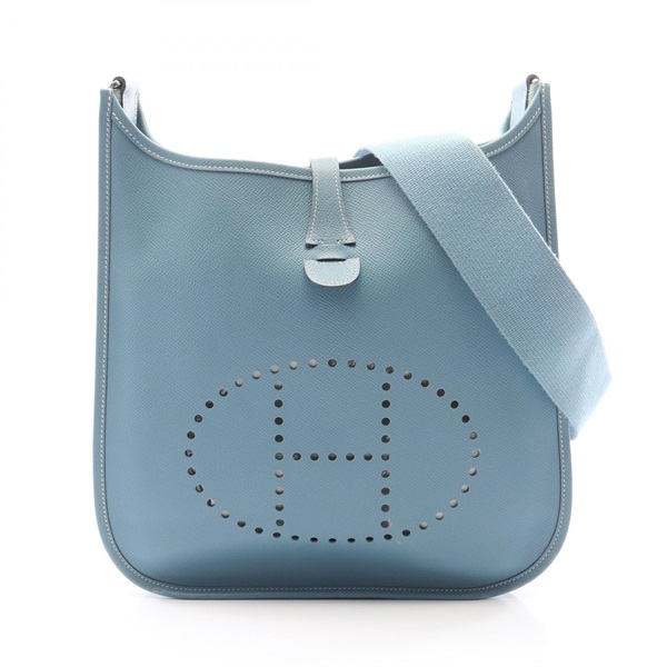 HERMES Evelyne II PM Shoulder Crossbody Bag Epsom leather Blue Jean SHW Used J