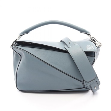LOEWE Puzzle Medium Shoulder Crossbody Handbag leather Blue Used Women
