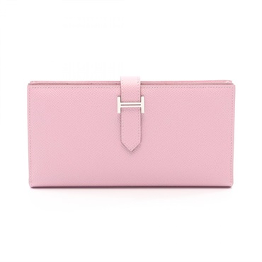 HERMES Bearn Soufflet Bifold Purse Wallet 039785CK Epsom leather Pink SHW Used U