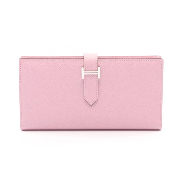 HERMES Bearn Soufflet Bifold Purse Wallet 039785CK Epsom leather Pink SHW Used U