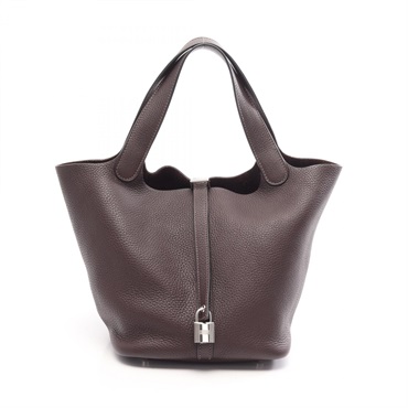 HERMES Picotin Lock MM Tote Handbag Clemence leather Rouge sellier SHW Used Z