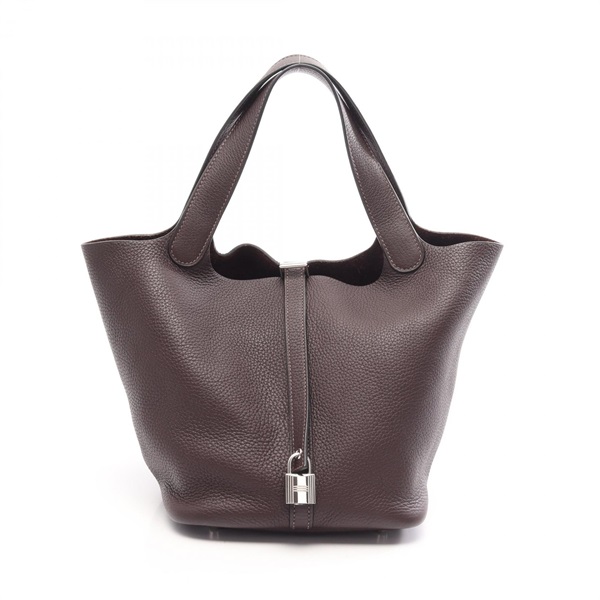 HERMES Picotin Lock MM Tote Handbag Clemence leather Rouge sellier SHW Used Z