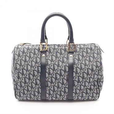 Christian Dior Trotter Tote Duffel Travel Bag canvas leather Gray Navy Used