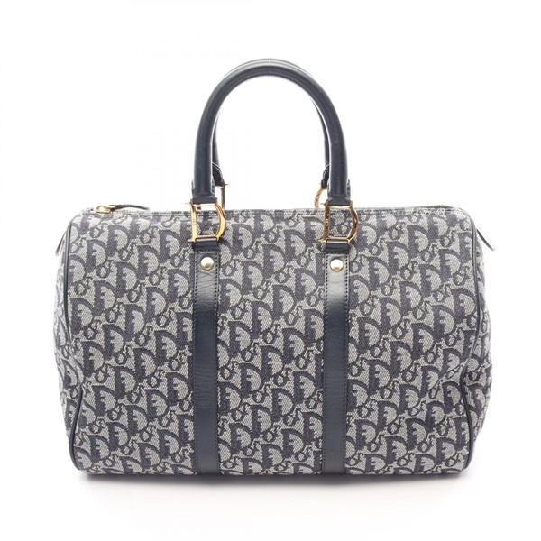 Christian Dior Trotter Tote Duffel Travel Bag canvas leather Gray Navy Used
