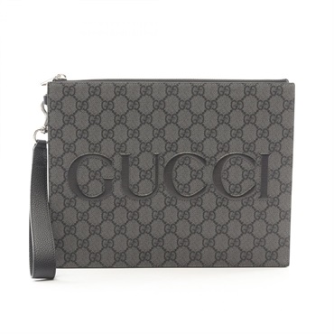 GUCCI GG Supreme Business Clutch Bag 768374 canvas leather Gray Black Used mens